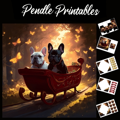 Waiting For Santa . Pug Christmas Card. 7x7 card kit. Matching Box, Gift Bauble,Tag.