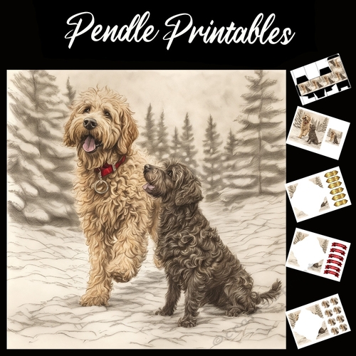 Best Pals . Labradoodle Christmas Card. 7x7 card kit. Matching Box, Gift Bauble,Tag.