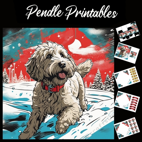 Labradoodle Lovin It . Labradoodle Christmas Card. 7x7 card kit. Matching Box, Gift Bauble,Tag.