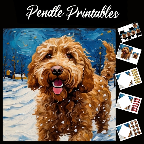 Labradoodle Love . Labradoodle Christmas Card. 7x7 card kit. Matching Box, Gift Bauble,Tag.