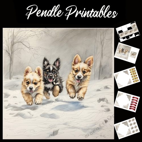 Running Free . Puppy Christmas Card. 7x7 card kit. Matching Box, Gift Bauble,Tag.