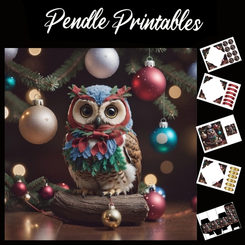 Robin The Hooded Christmas Owl 7x7 Card Kit. Matching Box, Gift Bauble,Tag
