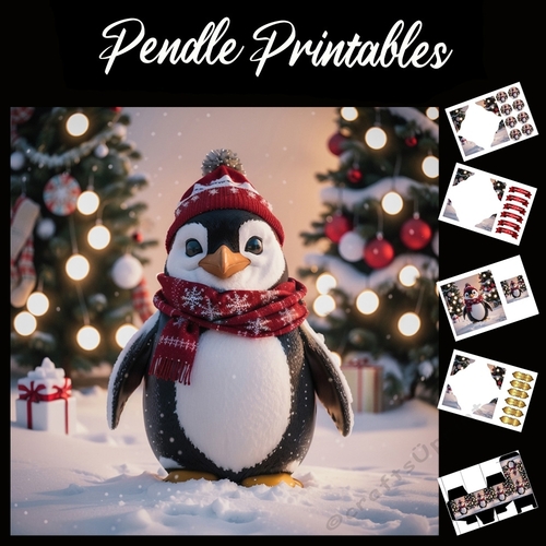 Peter The Penguin 7x7 Card Kit. Matching Box, Gift Bauble,Tag