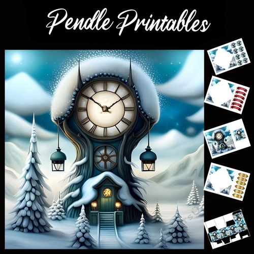 Magical Countdown To Christmas Clock 7x7 Card Kit. Matching Box, Gift Bauble,Tag