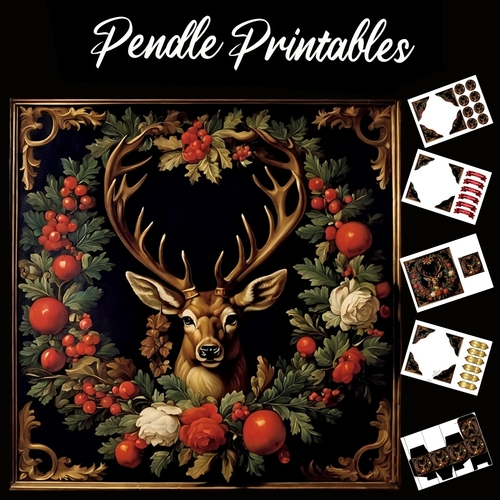 Fruit And Flowers Stag 7x7 Card Kit. Matching Box, Gift Bauble,Tag