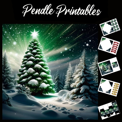 The Green Christmas Tree 7x7 Card Kit. Matching Box, Gift Bauble,Tag
