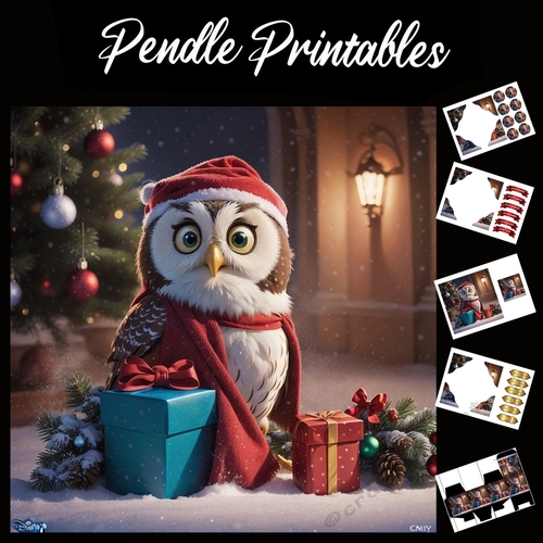 Whooot Santas Been 7x7 Card Kit. Matching Box, Gift Bauble,Tag