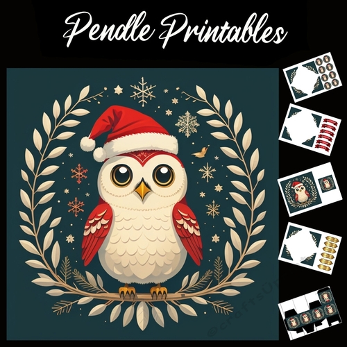 Cute Retro Style Owl 7x7 Card Kit. Matching Box, Gift Bauble,Tag