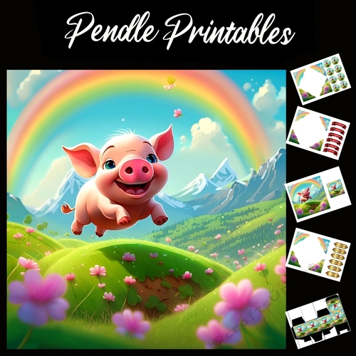 Jumping For Joy Its Your Birthday. Pig Card 7x7 Card Kit. Matching Box, Gift Bauble,Tag