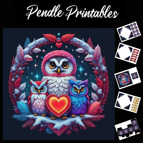 Brighten Up Your Christmas Owls 7x7 Card Kit. Matching Box, Gift Bauble,Tag