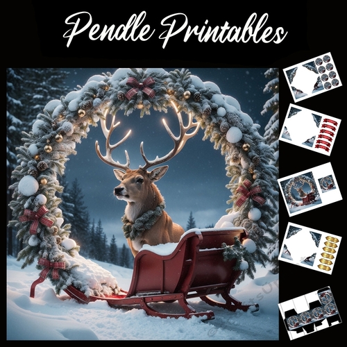 Guardian Of The Sleigh Reindeer 7x7 Card Kit. Matching Box, Gift Bauble,Tag
