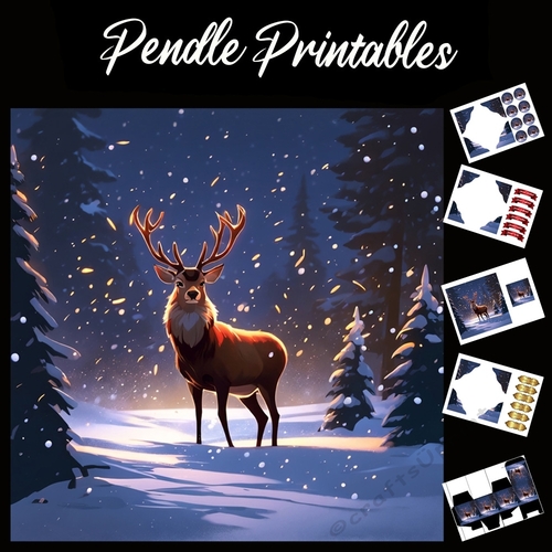 Let It Snow. Reindeer Card 7x7 Card Kit. Matching Box, Gift Bauble,Tag