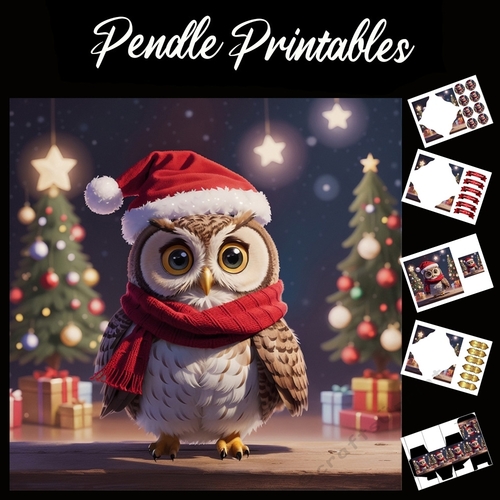 Have A Hoot This Christmas. Owl Card 7x7 Card Kit. Matching Box, Gift Bauble,Tag