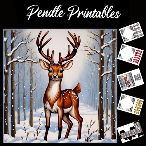 Deer In The Snow 7x7 Card Kit. Matching Box, Gift Bauble,Tag