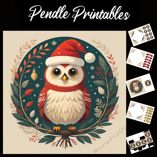 A Vintage Style Owl 7x7 Card Kit. Matching Box, Gift Bauble,Tag