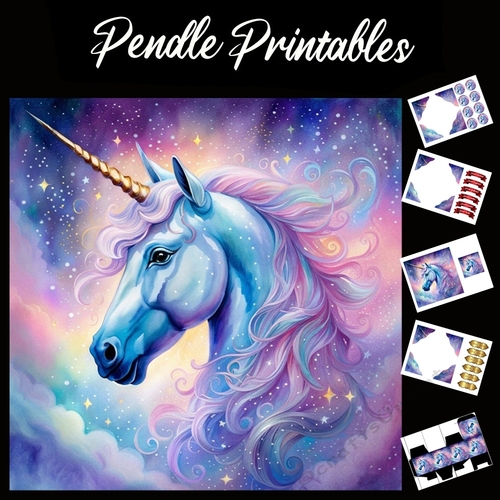 I Believe. Beautiful Golded Horn Unicorn 7x7 Card Kit. Matching Box, Gift Bauble,Tag