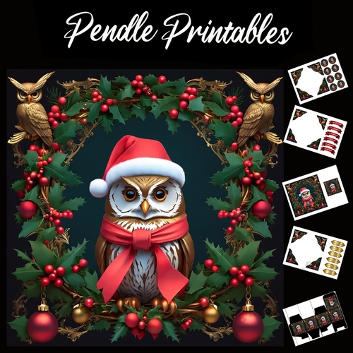 Holly And The Berries Golden Owl 7x7 Card Kit. Matching Box, Gift Bauble,Tag