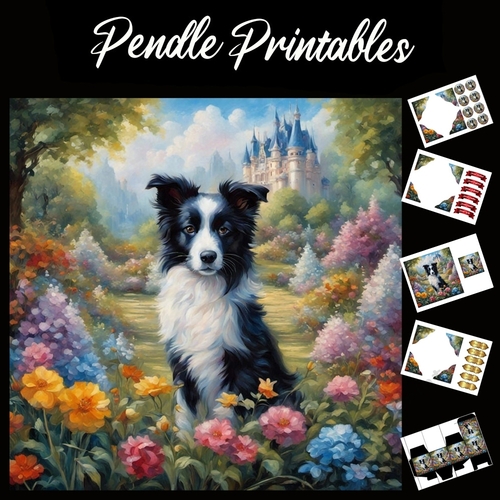 A Royal Collie Pose In The Garden  7x7 Card Kit. Matching Box, Gift Bauble,Tag