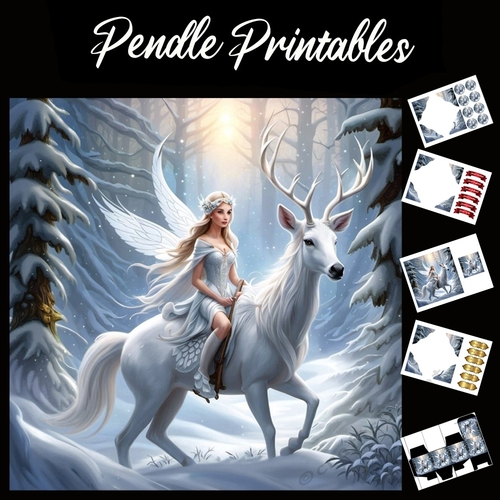 Woodland Christmas Fairy And The White Stag 7x7 Card Kit. Matching Box, Gift Bauble,Tag