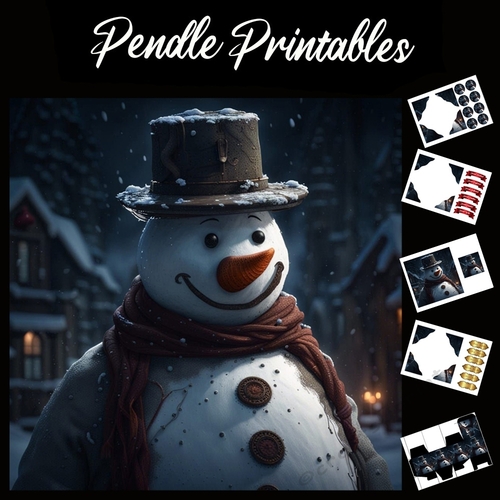 Shoelace Smile Snowman 7x7 Card Kit. Matching Box, Gift Bauble,Tag