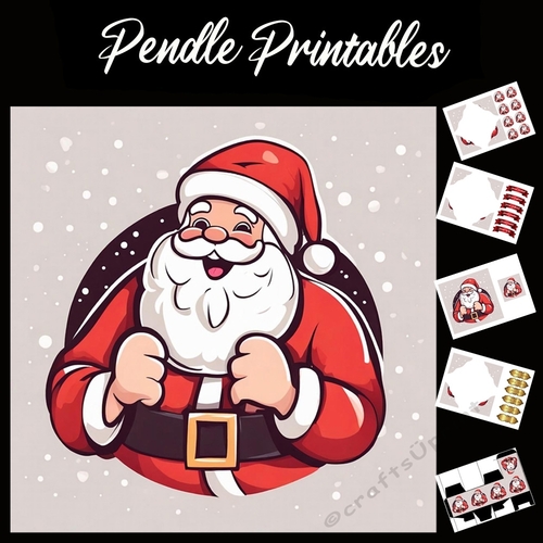 Heres Santa! Logo Style Image 7x7 Card Kit. Matching Box, Gift Bauble,Tag