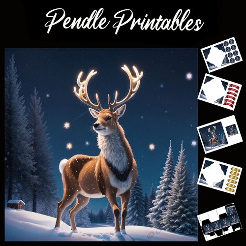 Prince Of The Night. Stag Card 7x7 Card Kit. Matching Box, Gift Bauble,Tag