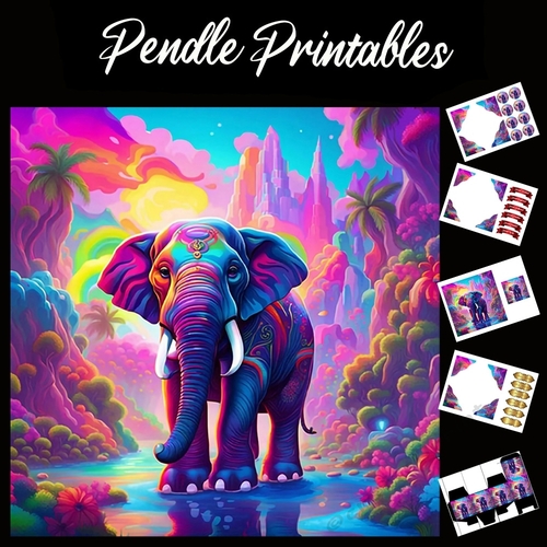 A Rainbow Of Colours Elephant 7x7 Card Kit. Matching Box, Gift Bauble,Tag