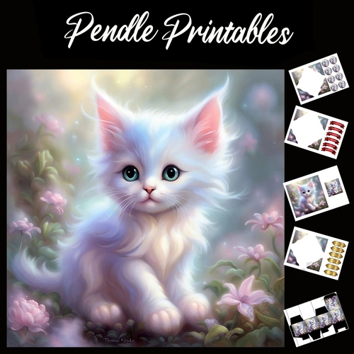 Im Cute And I know It Kitten 7x7 Card Kit. Matching Box, Gift Bauble,Tag