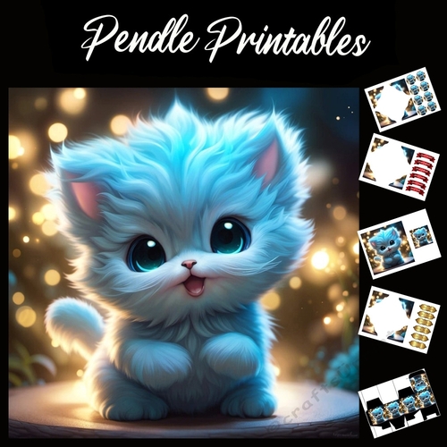More Cream Please. Cute Kitten Card 7x7 Card Kit. Matching Box, Gift Bauble,Tag