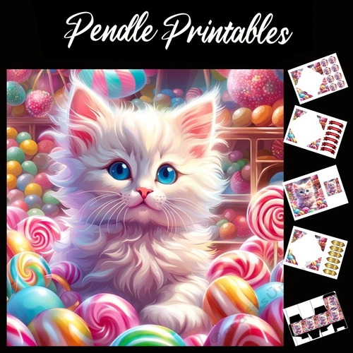 Sweet As Candy Kitten 7x7 Card Kit. Matching Box, Gift Bauble,Tag