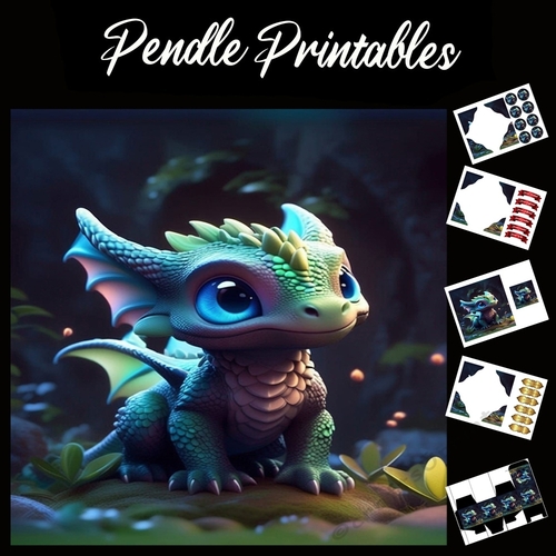 Blue Eyed Cute Baby Dragon 7x7 Card Kit. Matching Box, Gift Bauble,Tag