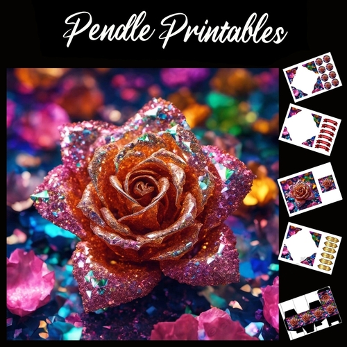 Beautiful Crystal Rose 7x7 Card Kit. Matching Box, Gift Bauble,Tag