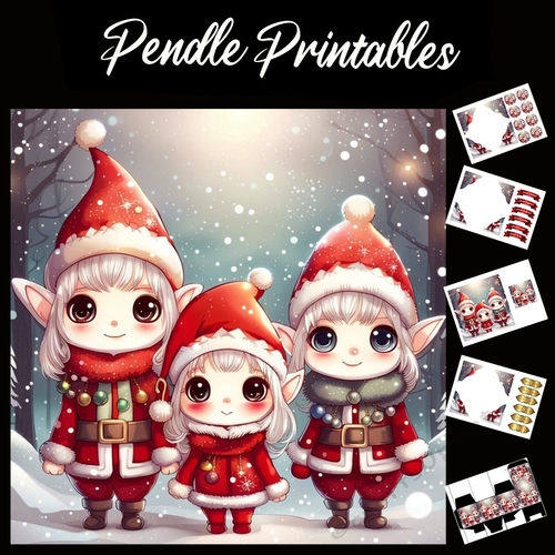 Santas Cute Little Elf Helpers 7x7 Card Kit. Matching Box, Gift Bauble,Tag