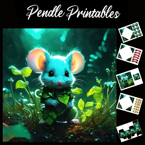 The Cute Green Mouse 7x7 Card Kit. Matching Box, Gift Bauble,Tag