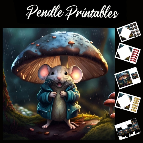 Raindrops On My Head. Cute Mouse Card 7x7 Card Kit. Matching Box, Gift Bauble,Tag