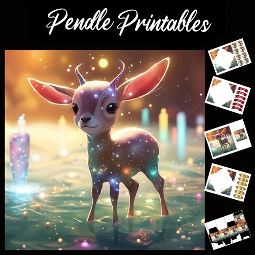 Fantasy Baby Faun 7x7 Card Kit. Matching Box, Gift Bauble,Tag