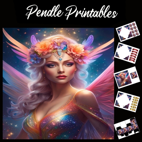 Beautiful Rainbow Fairy Queen 7x7 Card Kit. Matching Box, Gift Bauble,Tag