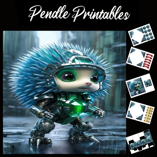 The Cute Robotic Blue Hedgehog 7x7 Card Kit. Matching Box, Gift Bauble,Tag