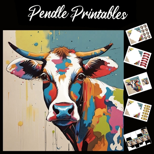 Bull In A Paint Shop 7x7 Card Kit. Matching Box, Gift Bauble,Tag