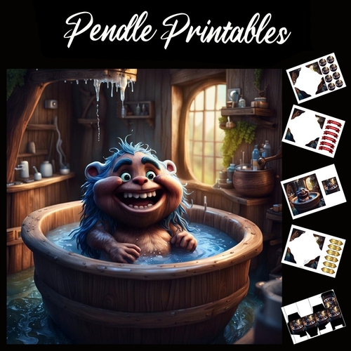 The Friendly Monsters Bathtime 7x7 Card Kit. Matching Box, Gift Bauble,Tag