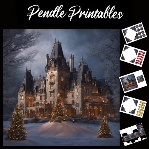 A Manor House Christmas 7x7 Card Kit. Matching Box, Gift Bauble,Tag