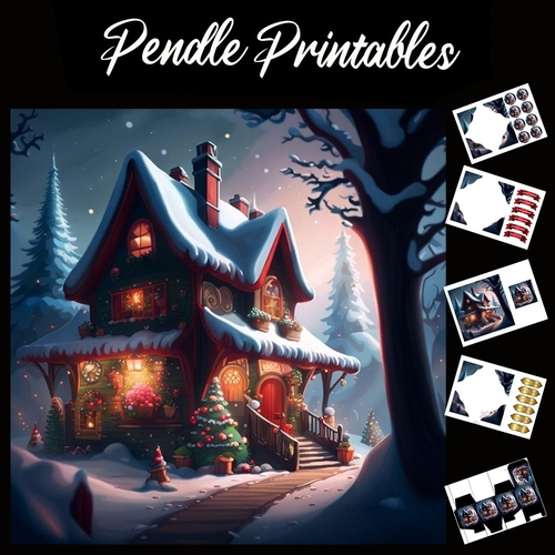 A Country Cottage Christmas 7x7 Card Kit. Matching Box, Gift Bauble,Tag
