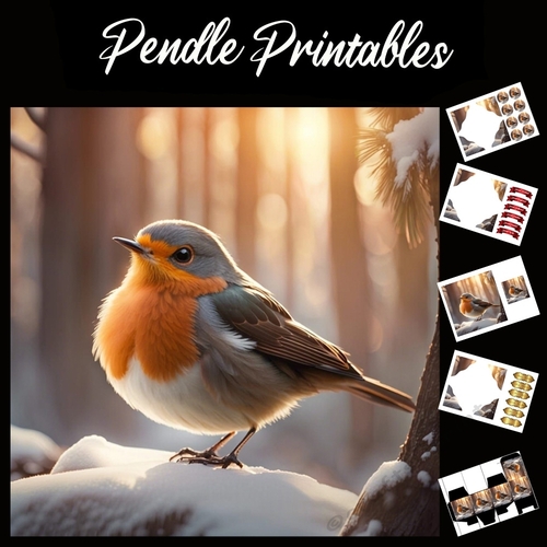 The Dusk Robin 7x7 Card Kit. Matching Box, Gift Bauble,Tag