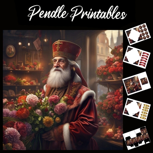Olde Traditional Santa 7x7 Card Kit. Matching Box, Gift Bauble,Tag