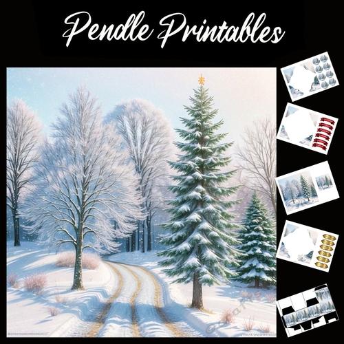 A Christmas Woodland Track 7x7 Card Kit. Matching Box, Gift Bauble,Tag