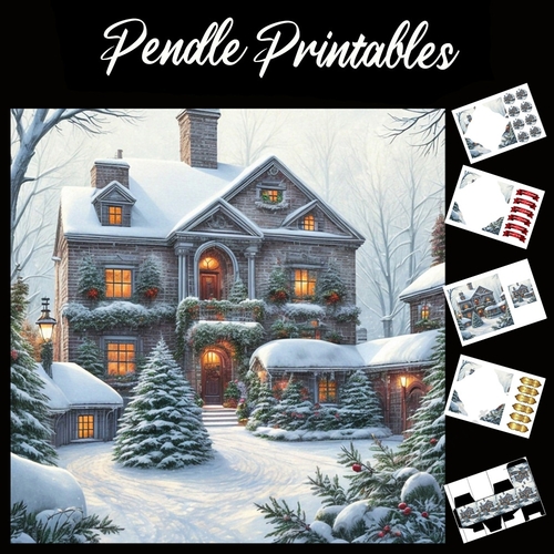 At Home For Christmas 7x7 Card Kit. Matching Box, Gift Bauble,Tag
