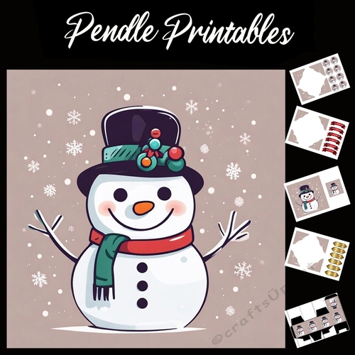 Retro Style Let It Snow Snowman 7x7 Card Kit. Matching Box, Gift Bauble,Tag