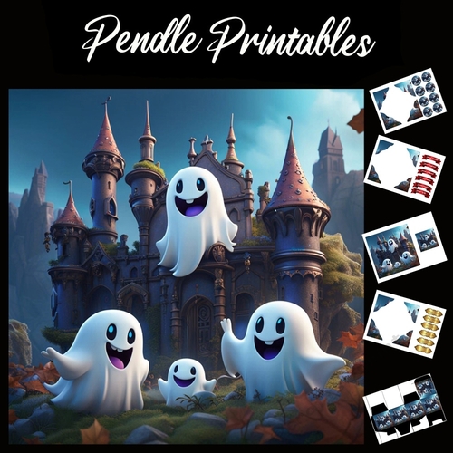 Haunted Castle 7x7 Card Kit. Matching Box, Gift Bauble,Tag