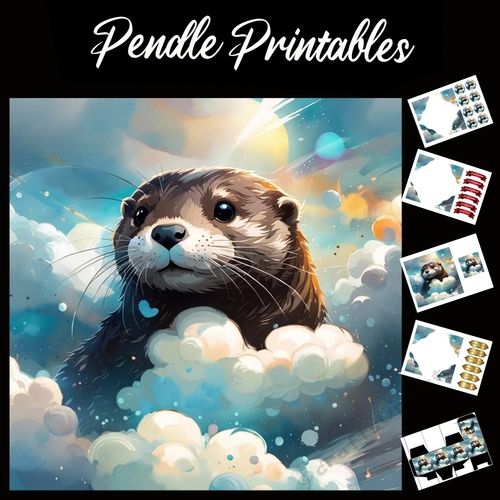 On Cloud Nine Otter 7x7 Card Kit. Matching Box, Gift Bauble,Tag
