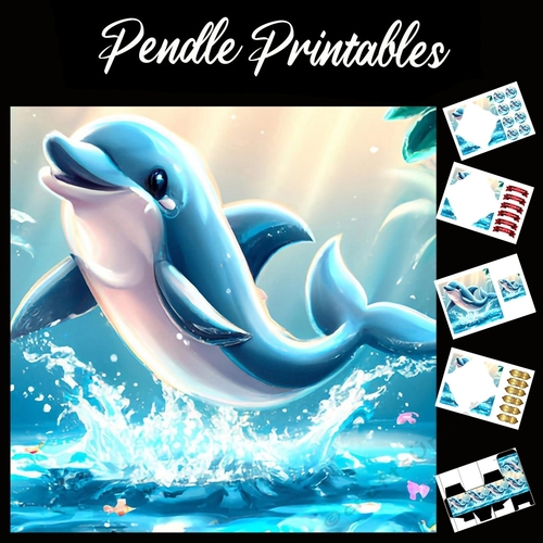 Splash The Cute Dolphin 7x7 Card Kit. Matching Box, Gift Bauble,Tag